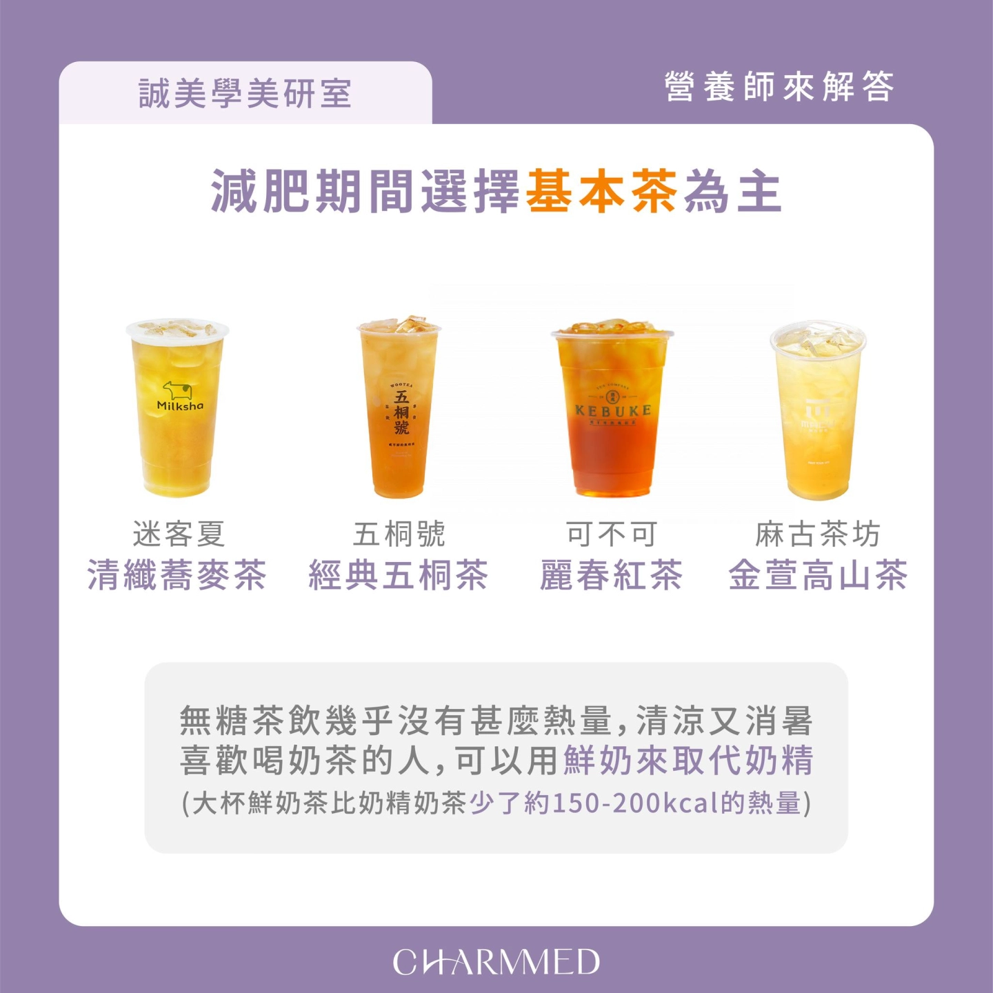 減重期間點飲料小撇步一: 選擇【基本茶】為主